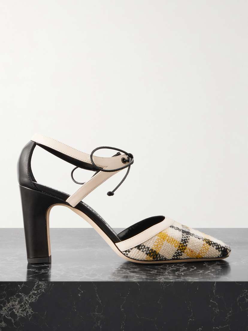 Manolo Blahnik Subura Leather-trimmed Checked Wool Pumps