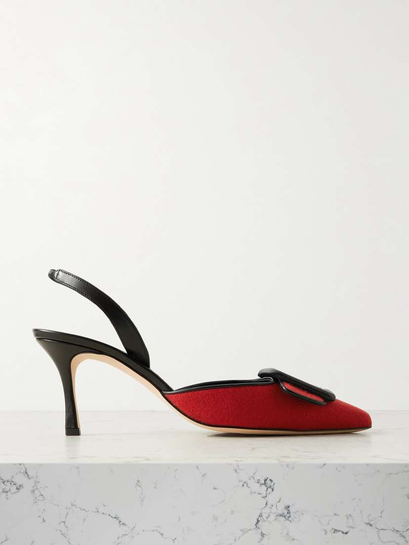 Manolo Blahnik Mayslibi 70 Buckled Leather-trimmed Velvet Slingback Pumps