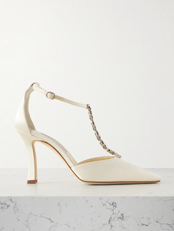 MANOLO BLAHNIK Molara 105 crystal-embellished satin pumps
