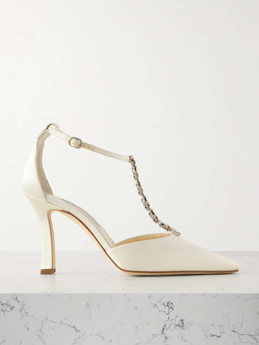 Manolo Blahnik Molara 105 Crystal-embellished Satin Pumps