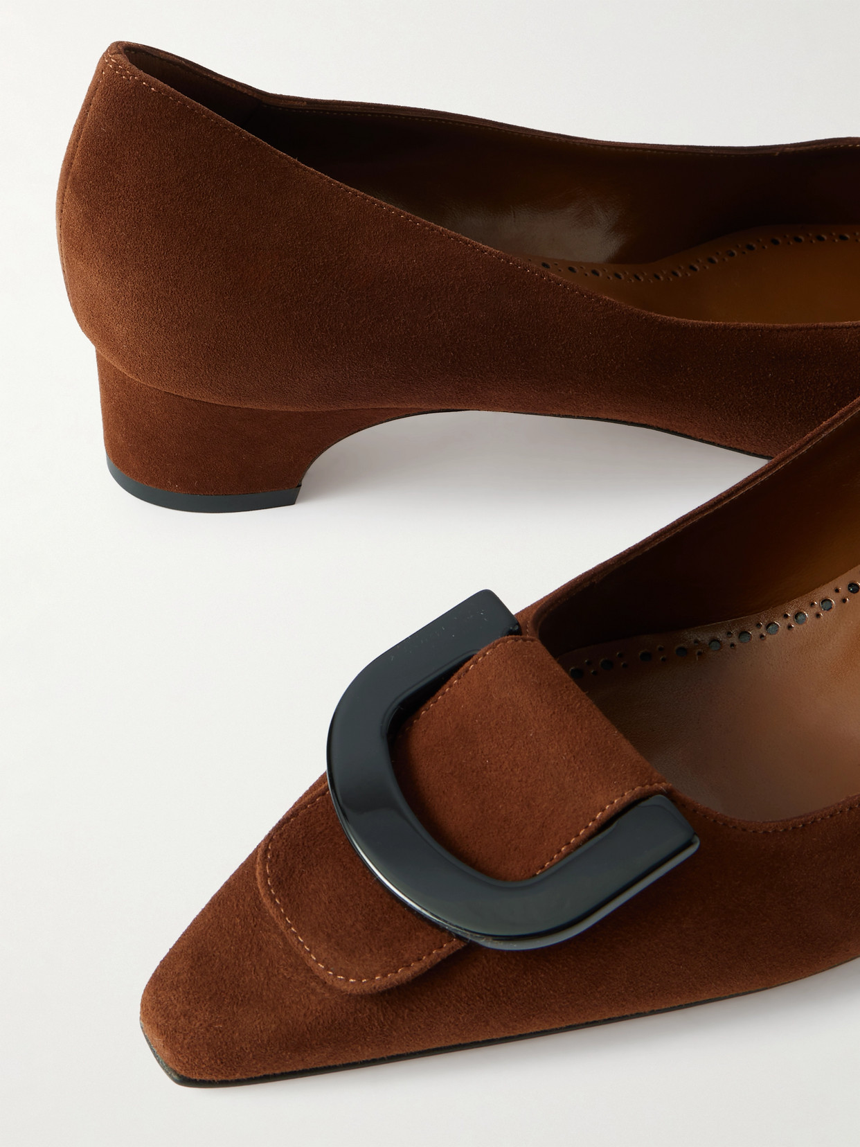 Manolo Blahnik Beti 30 Embellished Suede Pumps In Brown