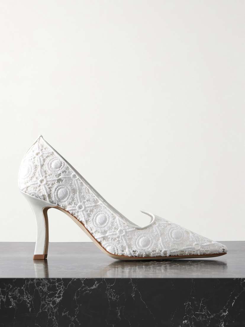 Manolo Blahnik Euridi 90 Leather-trimmed Lace Pumps