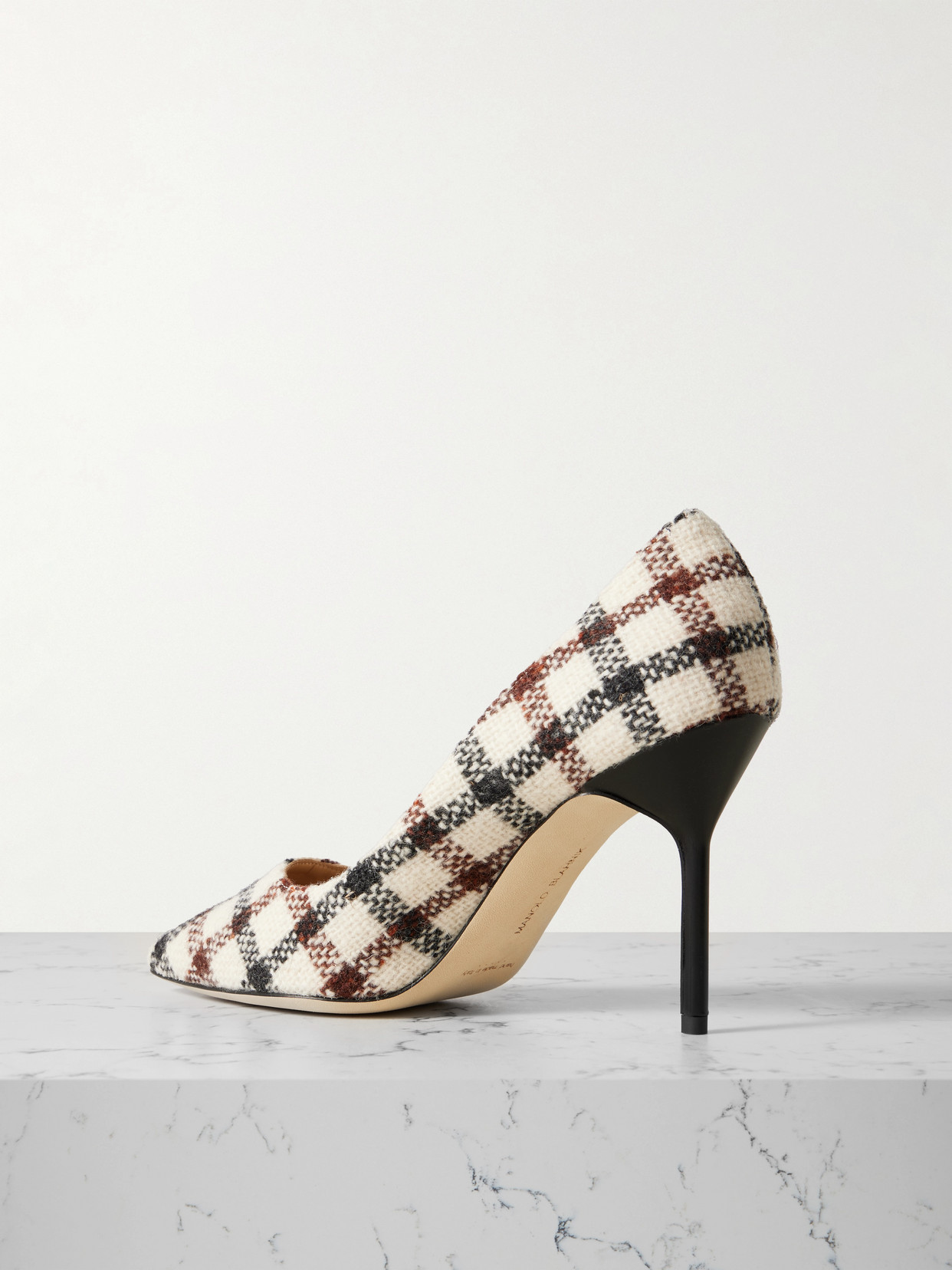 Manolo Blahnik Bb 90 Checked-tweed Leather Pumps In Multi