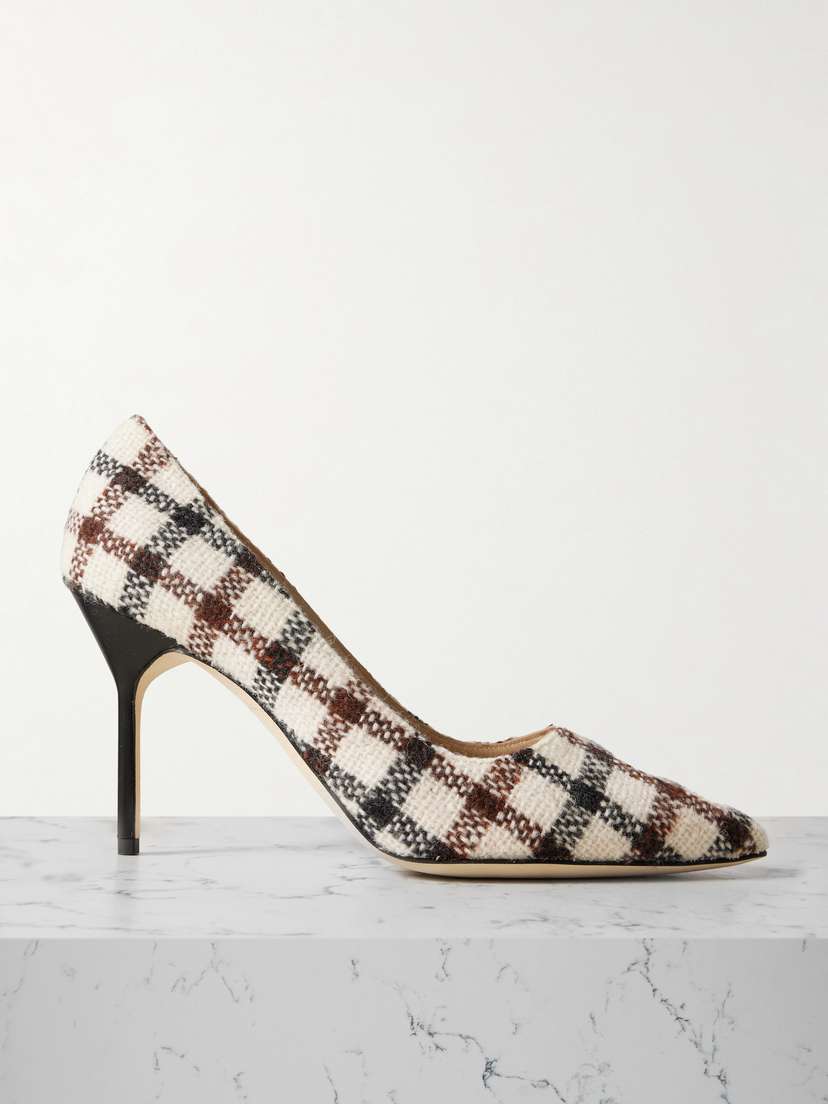Manolo Blahnik Bb 90 Checked Tweed Pumps