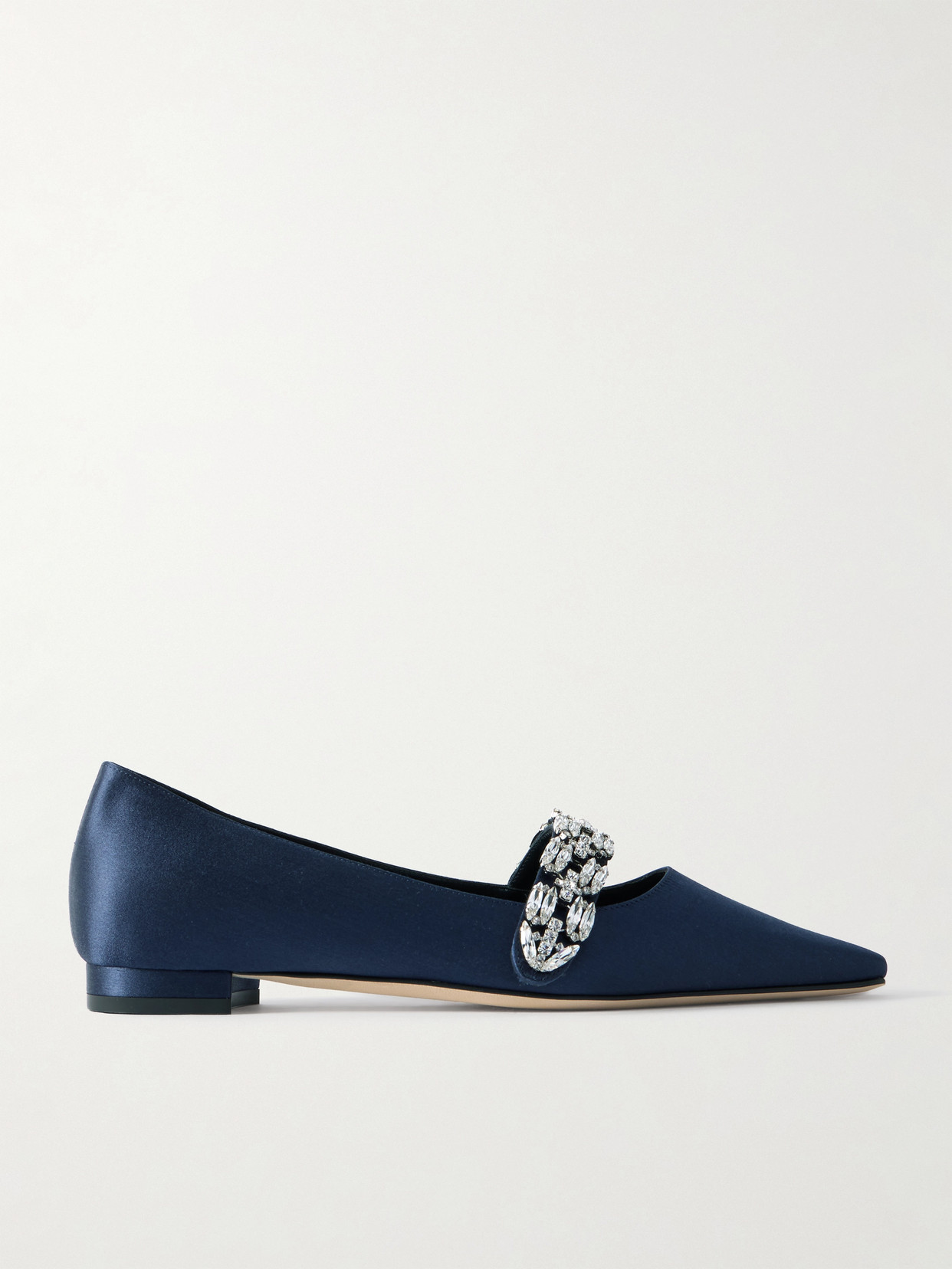 Manolo Blahnik Tamolflat 10 Crystal-embellished Satin Point-toe Flats In Blue