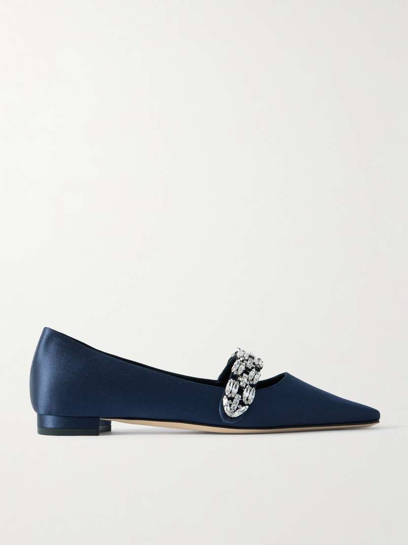 Manolo Blahnik Tamolflat 10 Crystal-embellished Satin Point-toe Flats