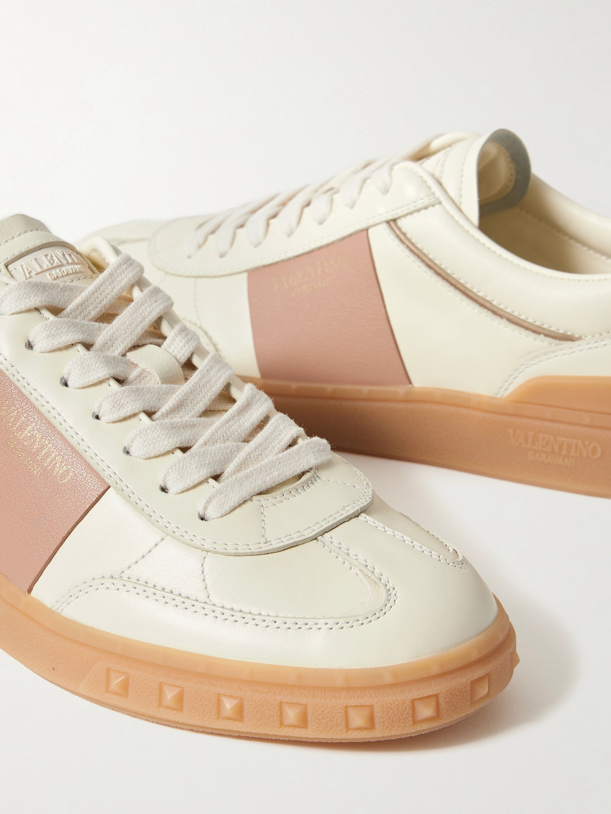Shop Valentino Upvillage Two-tone Leather Sneakers In Ivory