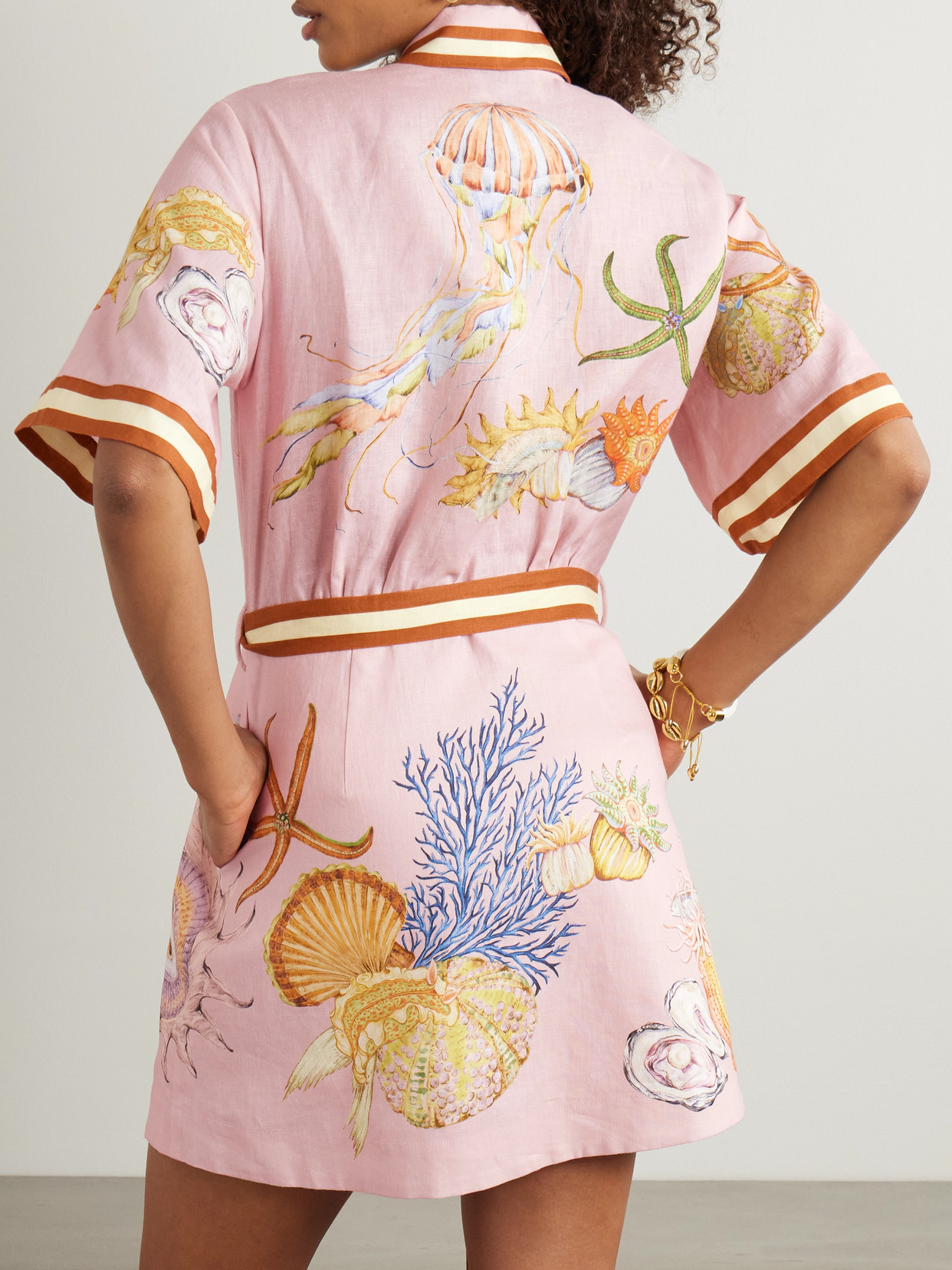 Alemais + Sam Pauletto Nereids Belted Printed Linen-gauze Mini Shirt Dress