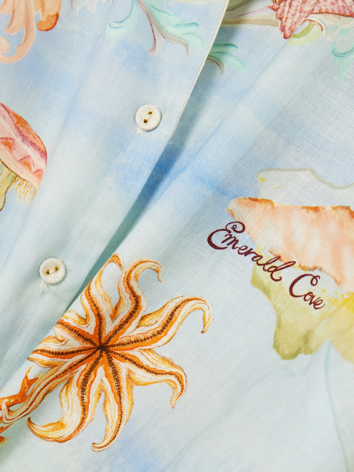 Alemais + Sam Pauletto Emerald Cove Printed Linen-gauze Shirt In Multi