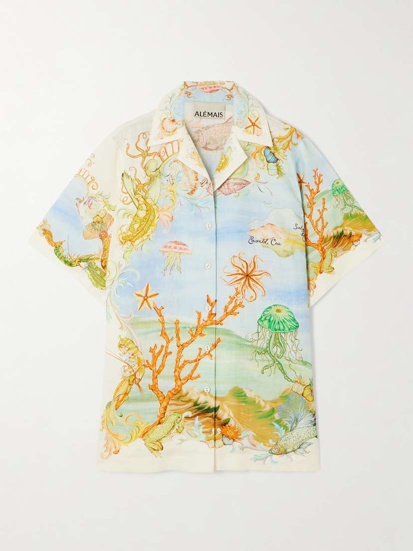 ALEMAIS + Sam Pauletto Emerald Cove Printed Linen-gauze Shirt