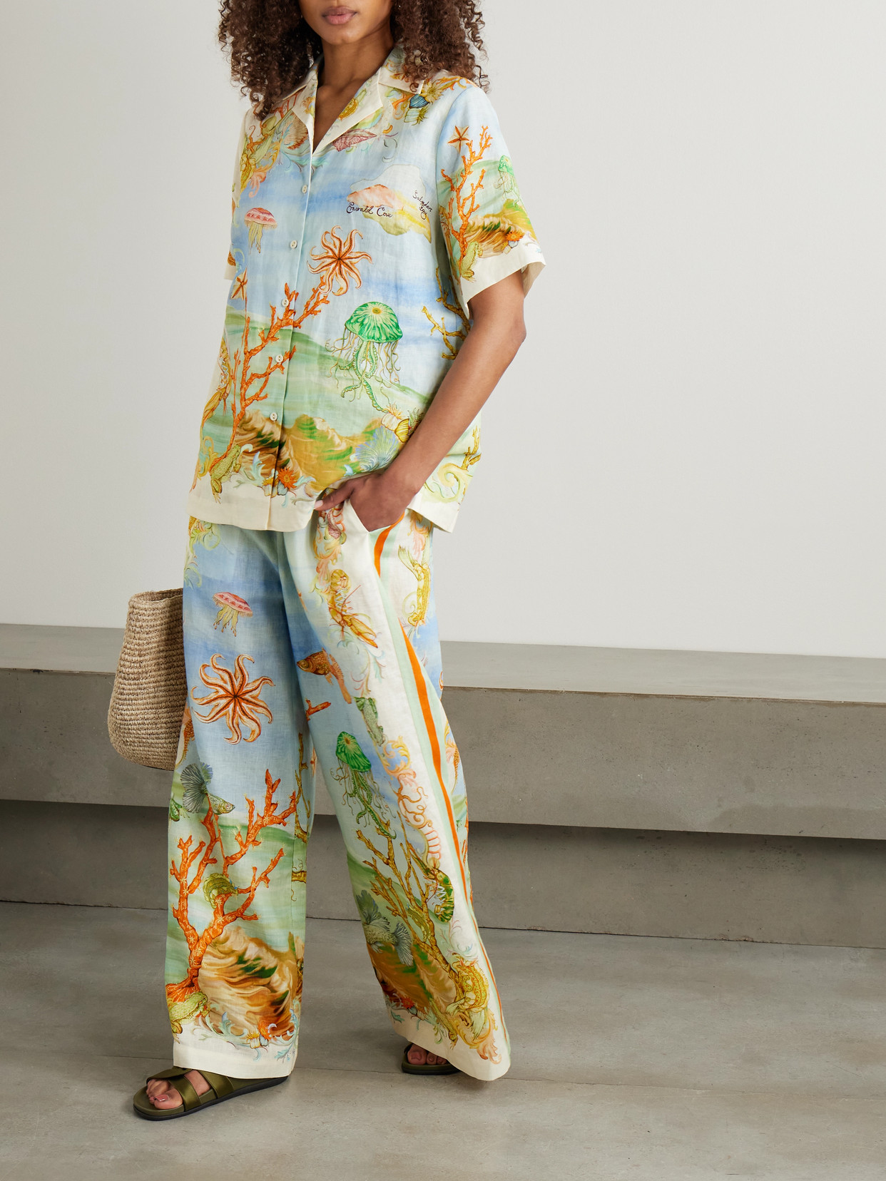 Alemais + Sam Pauletto Emerald Cove Printed Linen-gauze Shirt In Multi