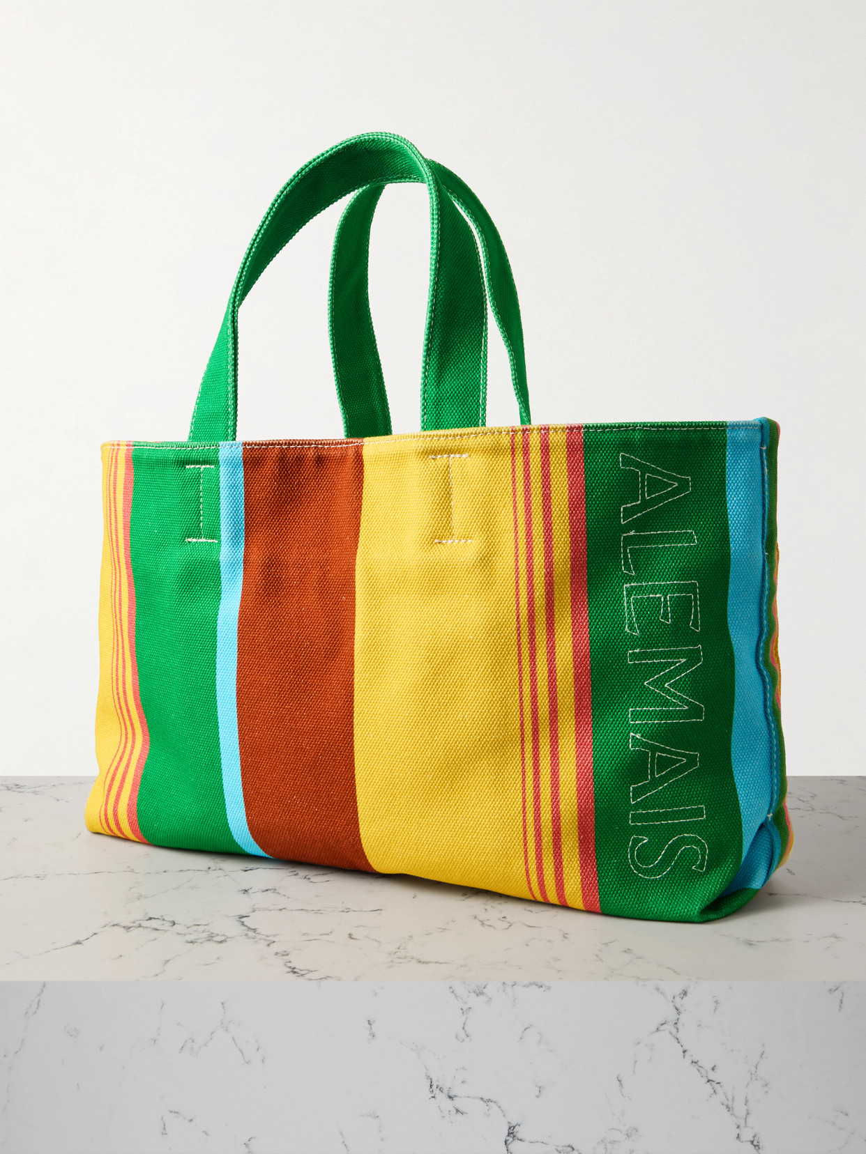 Alemais + Sam Pauletto Emerald Cove Embroidered Printed Cotton-canvas Tote