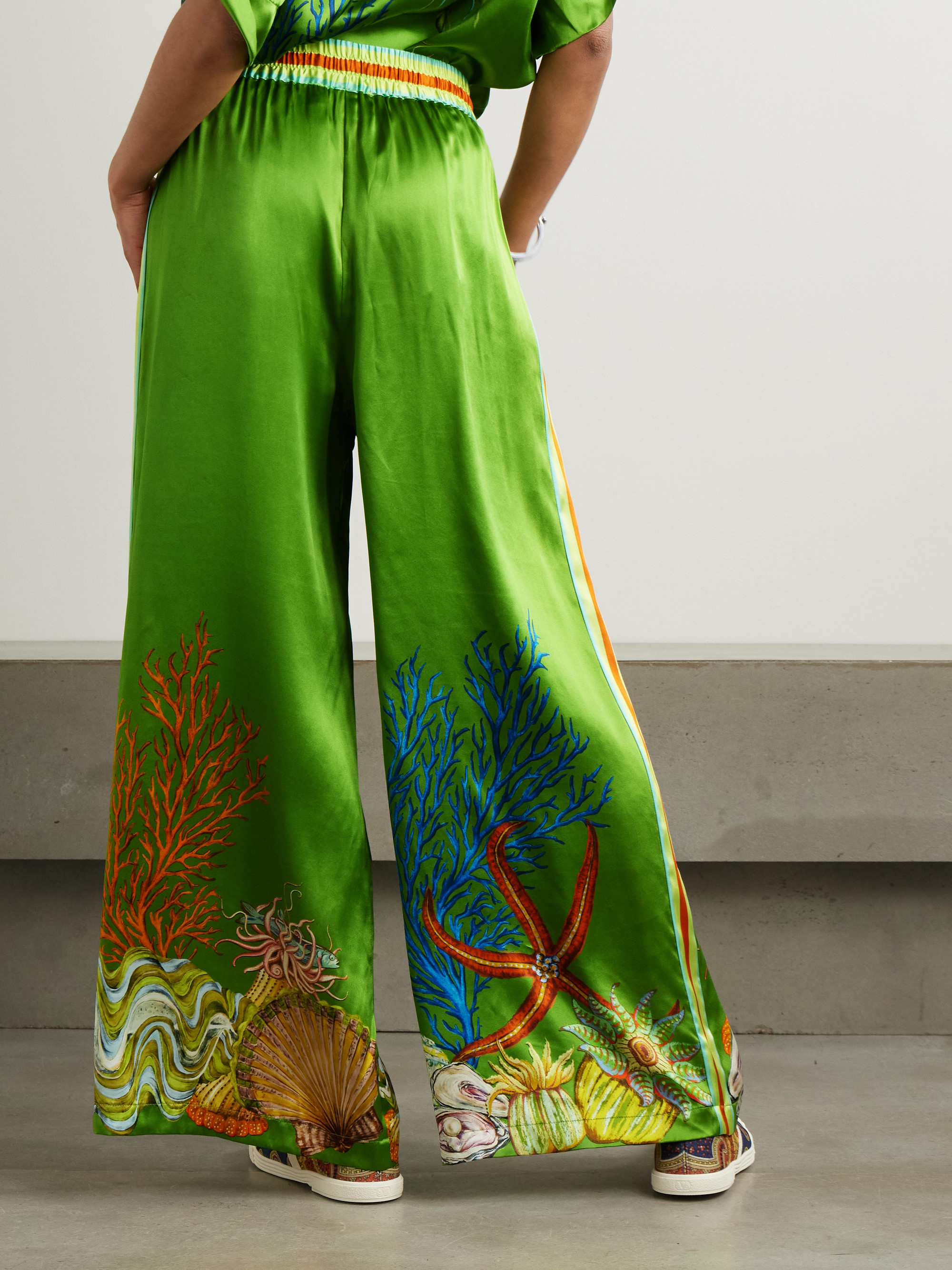 Alémais + Sam Pauletto Aquatica printed silk-satin wide-leg pants