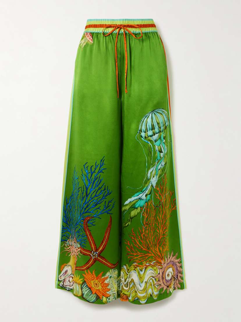 ALEMAIS + Sam Pauletto Aquatica Printed Silk-satin Wide-leg Pants