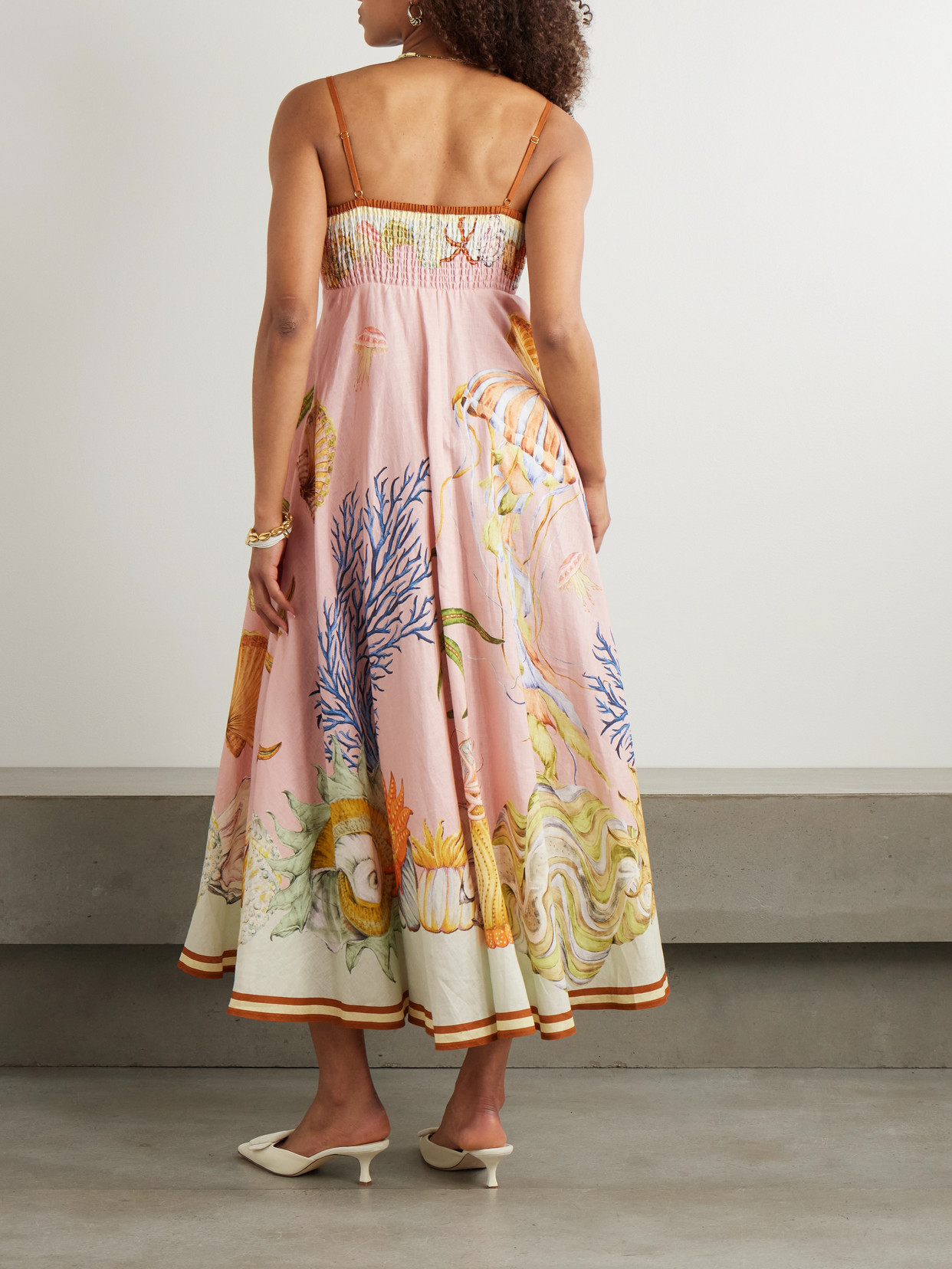 Alemais + Sam Pauletto Nereids Shirred Printed Linen-gauze Midi Dress
