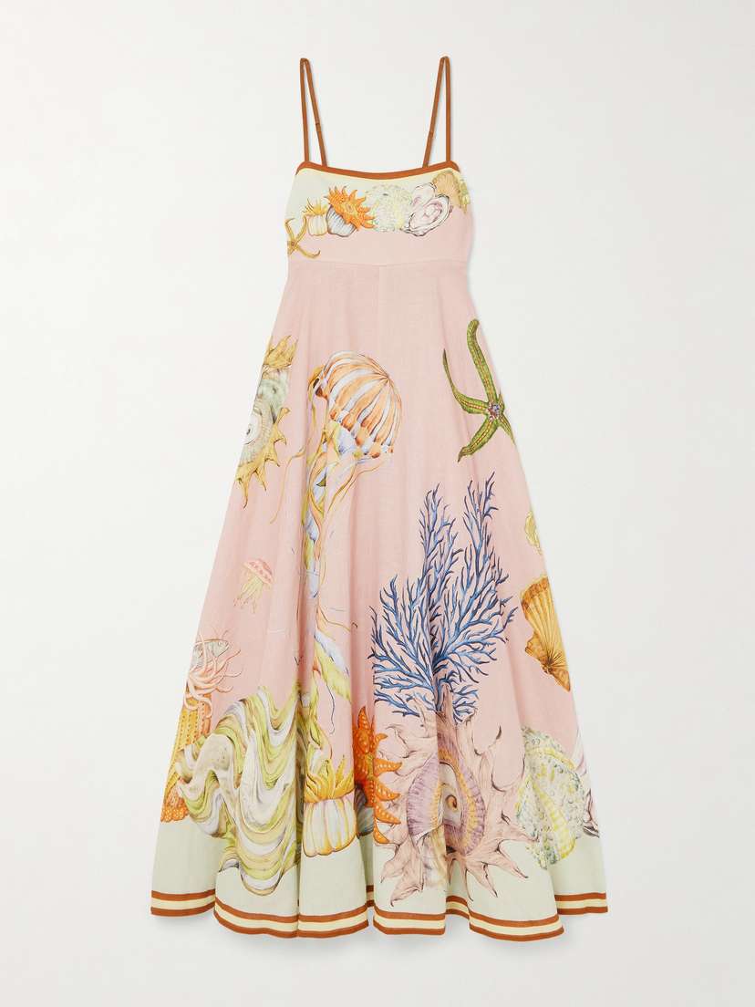 ALEMAIS + Sam Pauletto Nereids Shirred Printed Linen-gauze Midi Dress