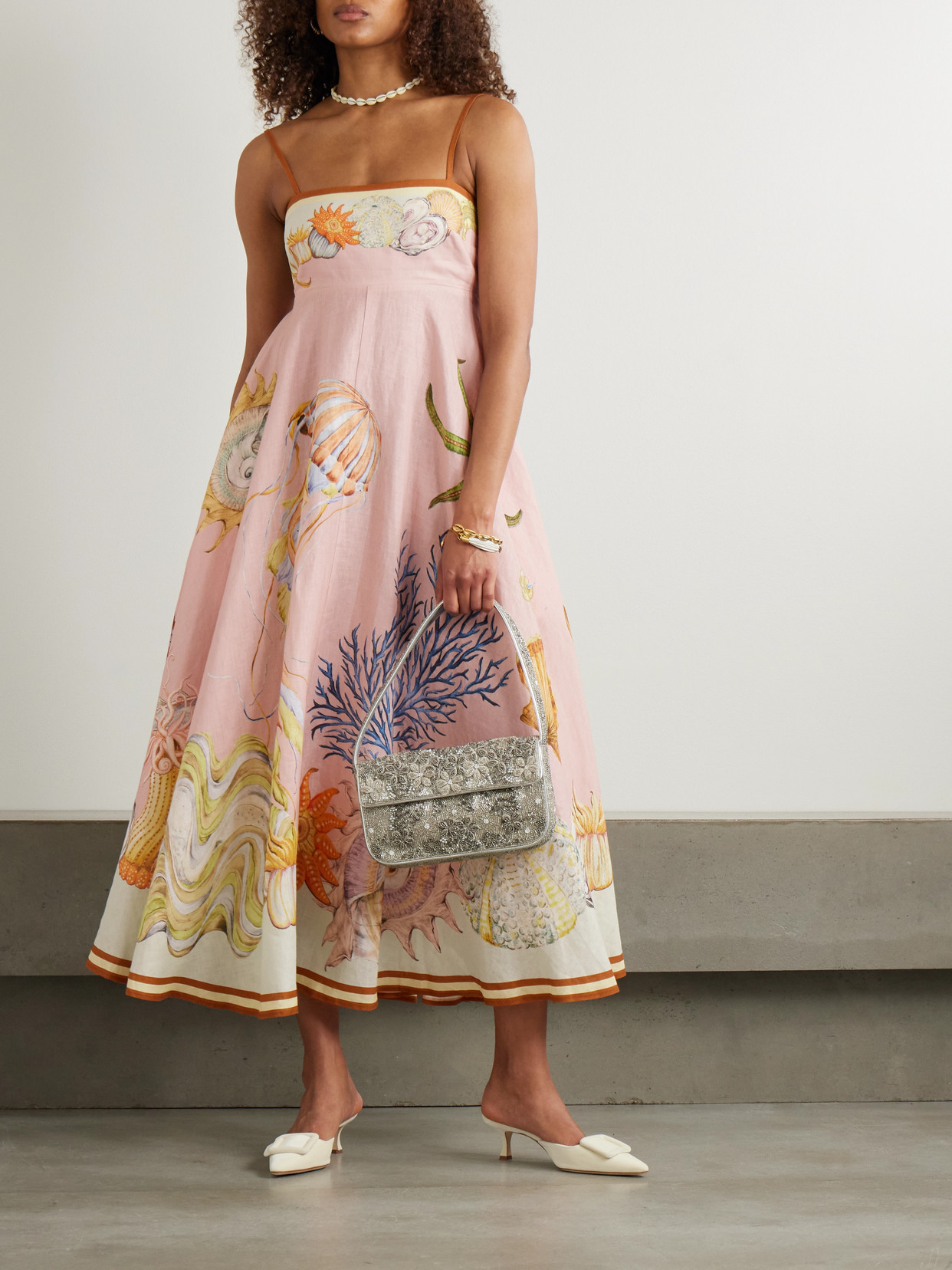 Alemais + Sam Pauletto Nereids Shirred Printed Linen-gauze Midi Dress