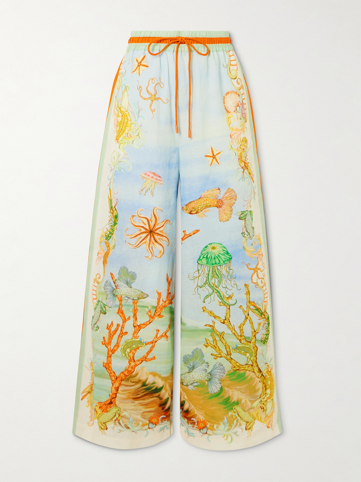 ALÉMAIS - + Sam Pauletto Emerald Cove Printed Linen-gauze Wide-leg Pants - Blue