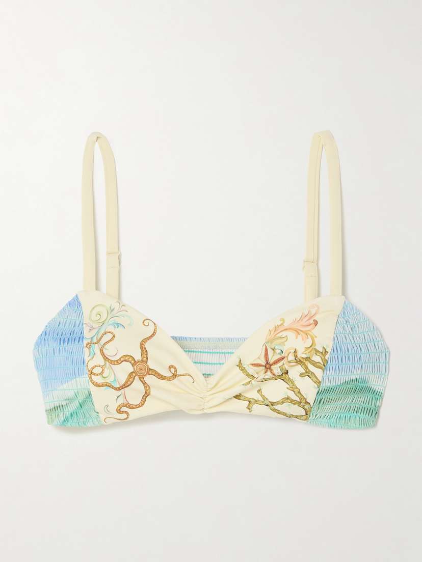 ALEMAIS Emerald Cove Shirred Printed Bikini Top