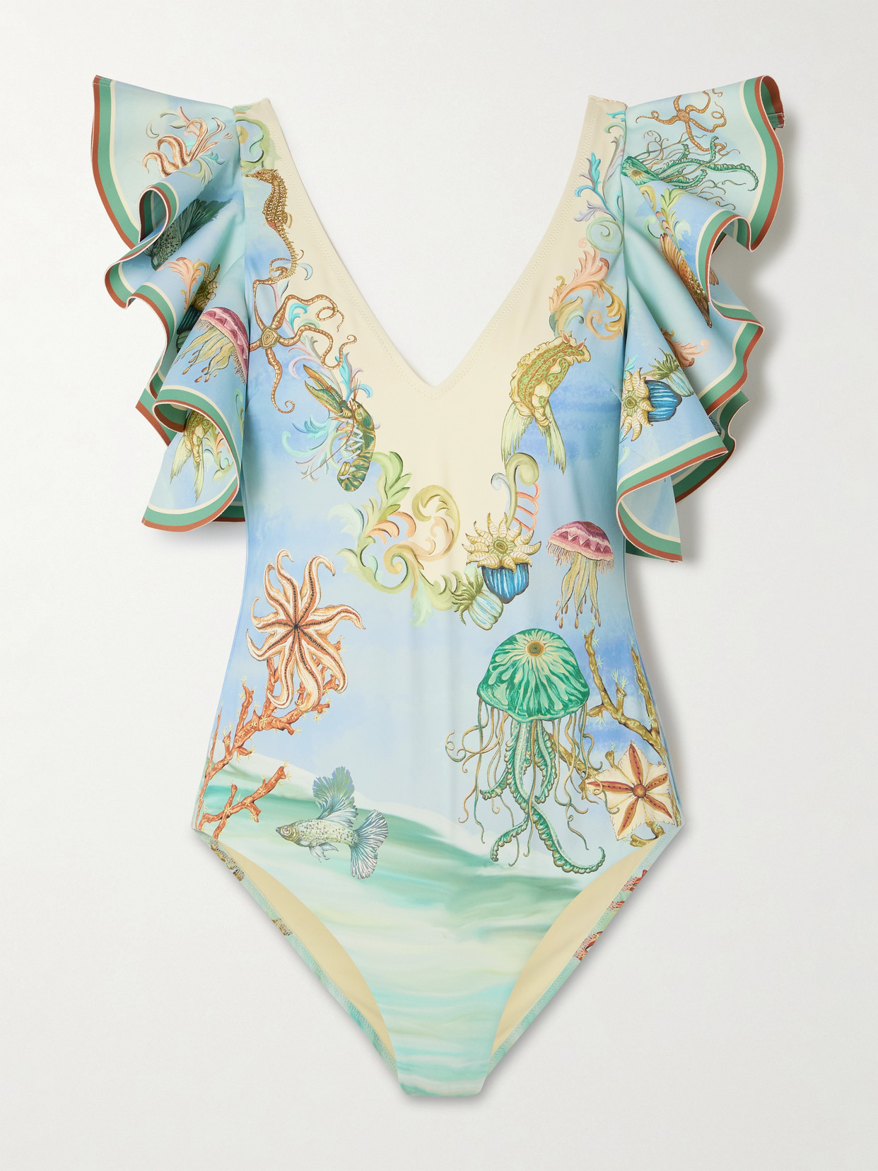 Alemais Emerald Cove Ruffled Printed Recycled Swimsuit