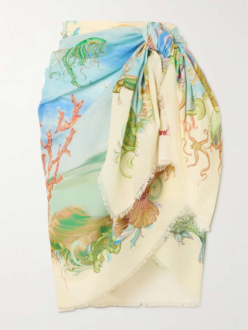 ALEMAIS Emerald Cove Frayed Organic Cotton-voile Pareo