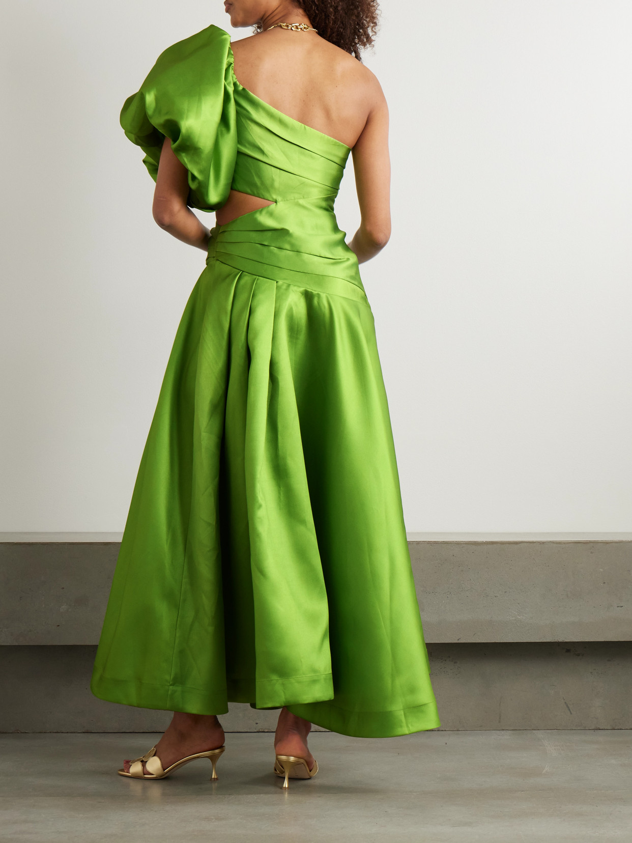 Shop Alemais + Sam Pauletto Aquatica One-shoulder Gathered Printed Recycled Satin-twill Dress