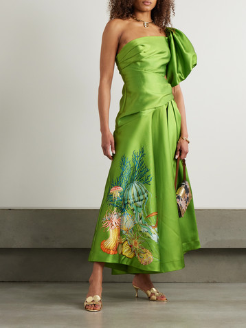 Alémais + Sam Pauletto Aquatica one-shoulder gathered printed recycled satin-twill dress