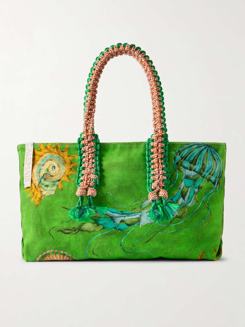 ALEMAIS + Sam Pauletto Aquatica Embroidered Printed Cotton-canvas Tote