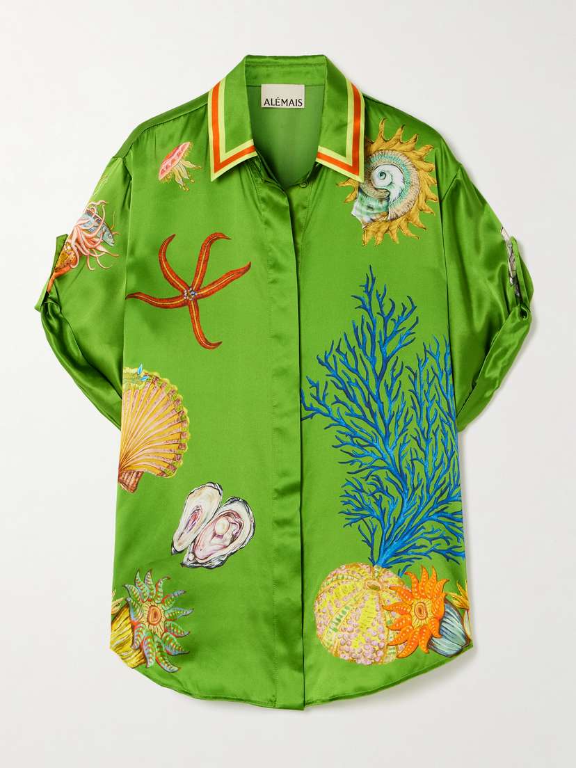 ALEMAIS + Sam Pauletto Aquatica Printed Silk-satin Shirt