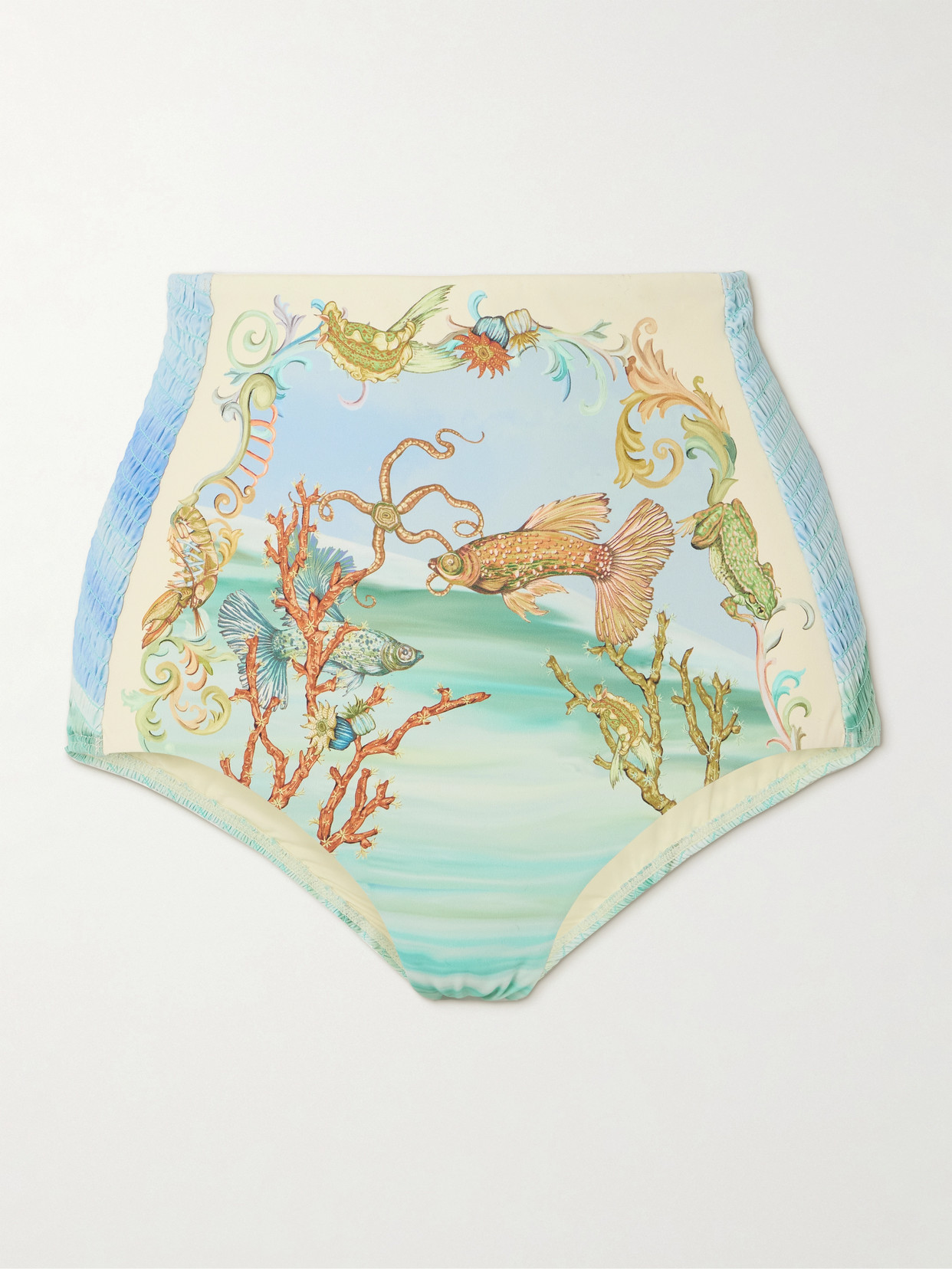 ALÉMAIS - Emerald Cove Shirred Printed Bikini Briefs - Blue
