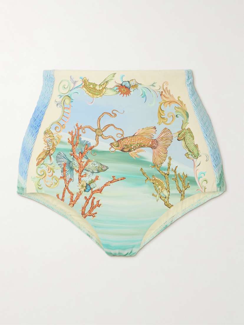 ALEMAIS Emerald Cove Shirred Printed Bikini Briefs