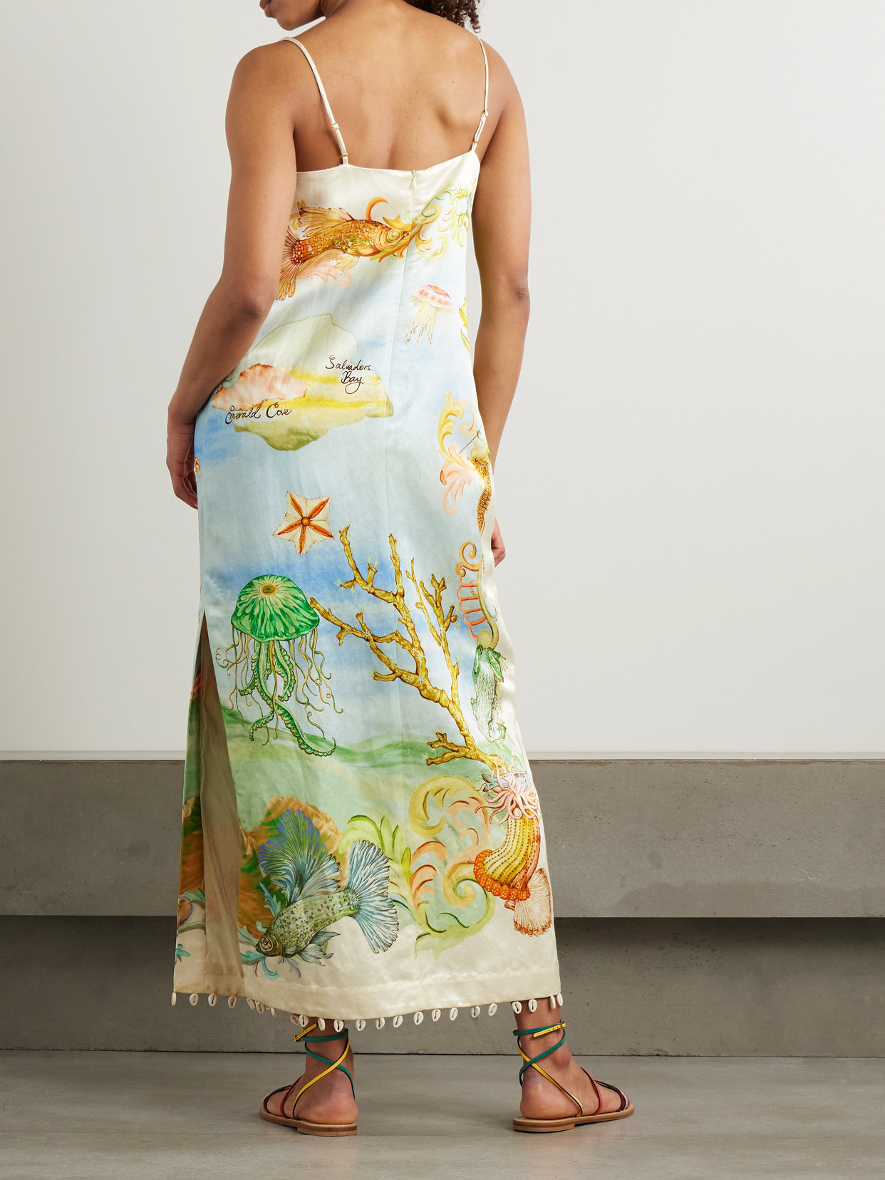 Alemais + Sam Pauletto Emerald Cove Embellished Printed Hemp And Silk-blend Midi Dress