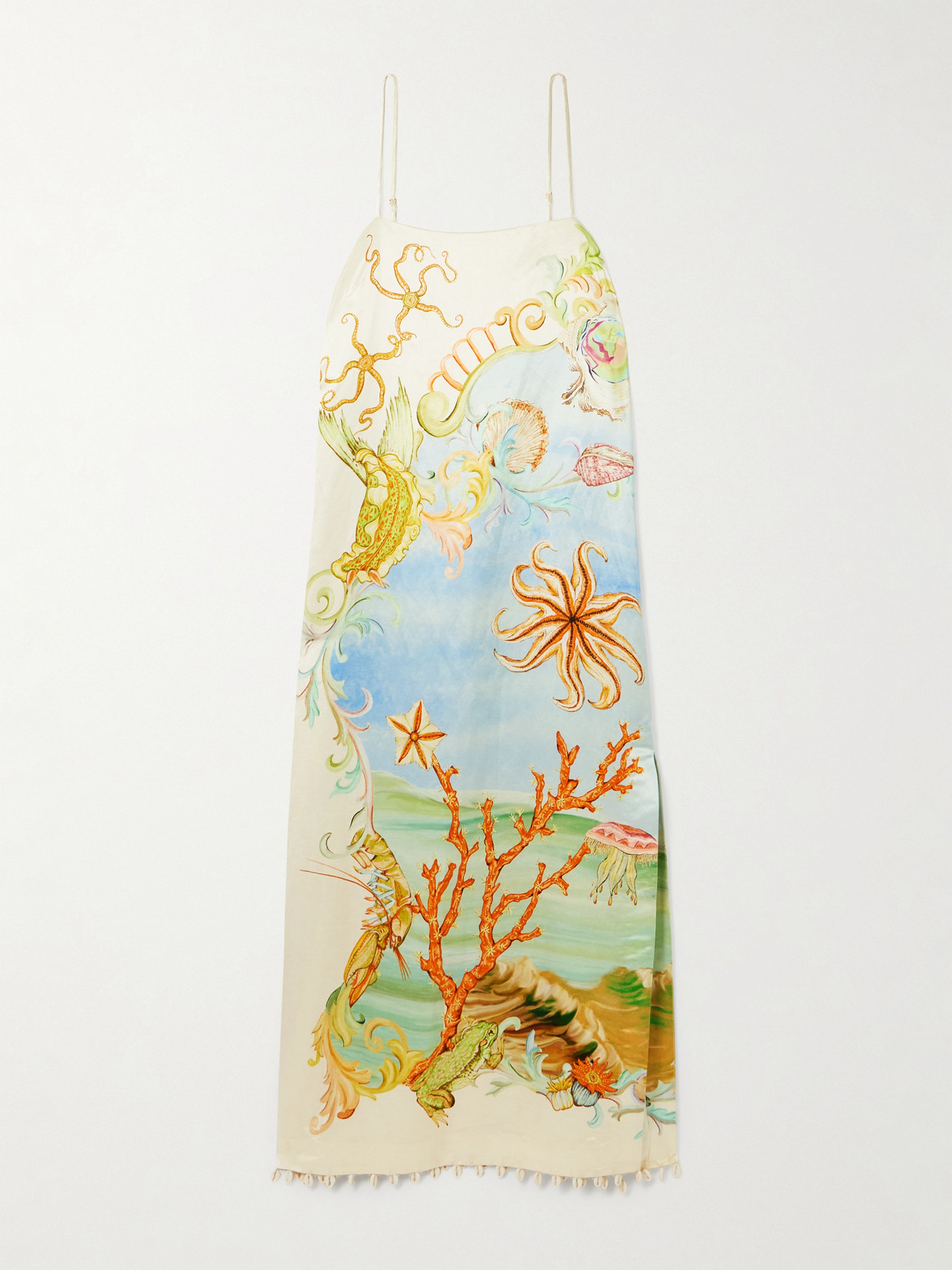Alemais + Sam Pauletto Emerald Cove Embellished Printed Hemp And Silk-blend Midi Dress