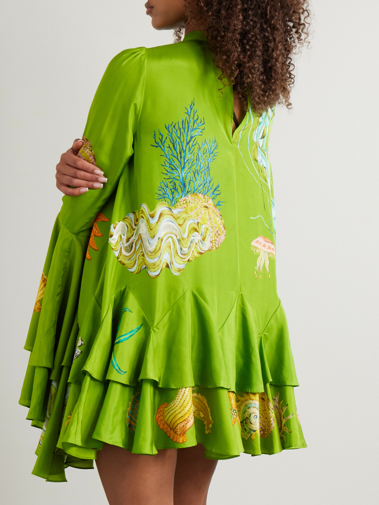 Alemais + Sam Pauletto Aquatica Ruffled Tiered Printed Silk-habotai Mini Dress