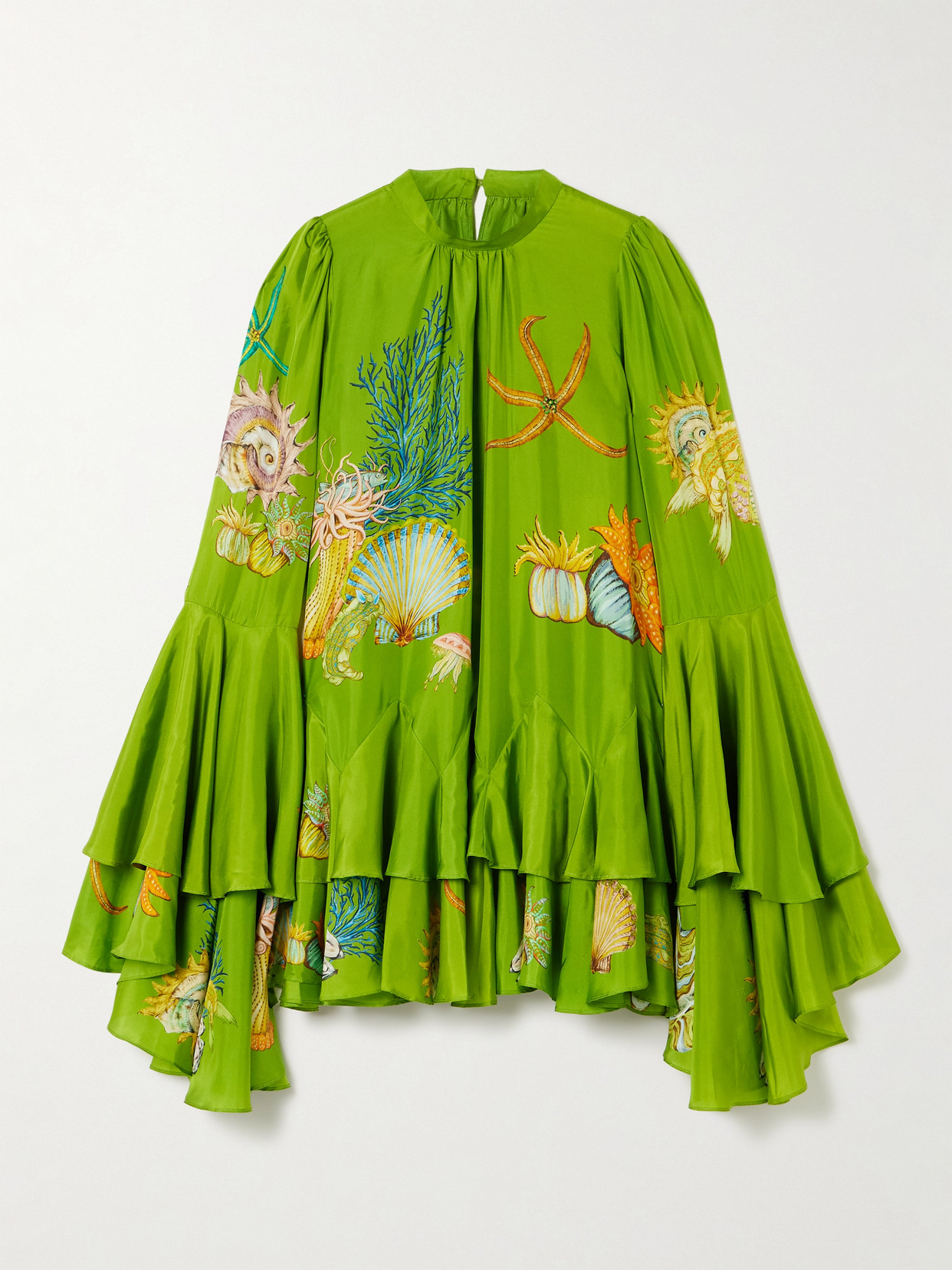 Alemais + Sam Pauletto Aquatica Ruffled Tiered Printed Silk-habotai Mini Dress