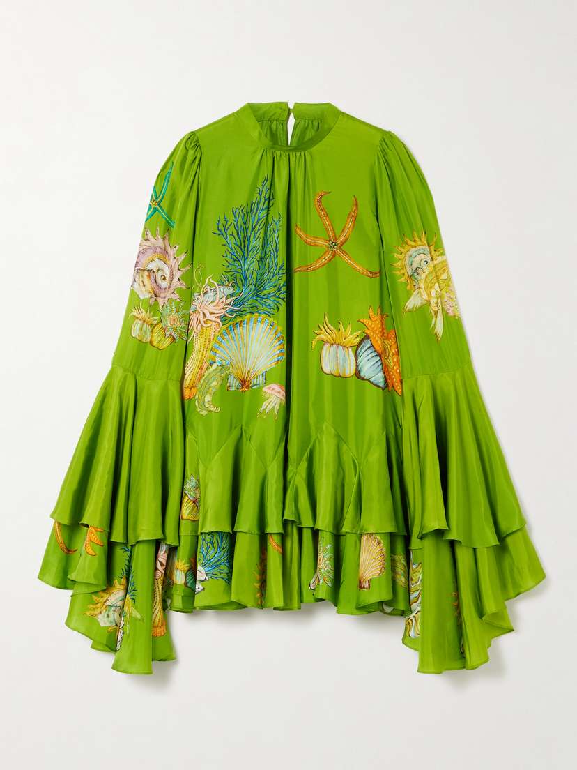 ALEMAIS + Sam Pauletto Aquatica Ruffled Tiered Printed Silk-habotai Mini Dress