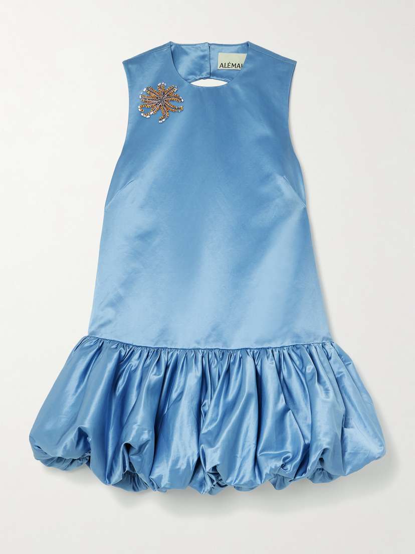 ALEMAIS + Sam Pauletto Caspian Embellished Gathered Cotton And Silk-blend Duchesse-satin Mini Dress