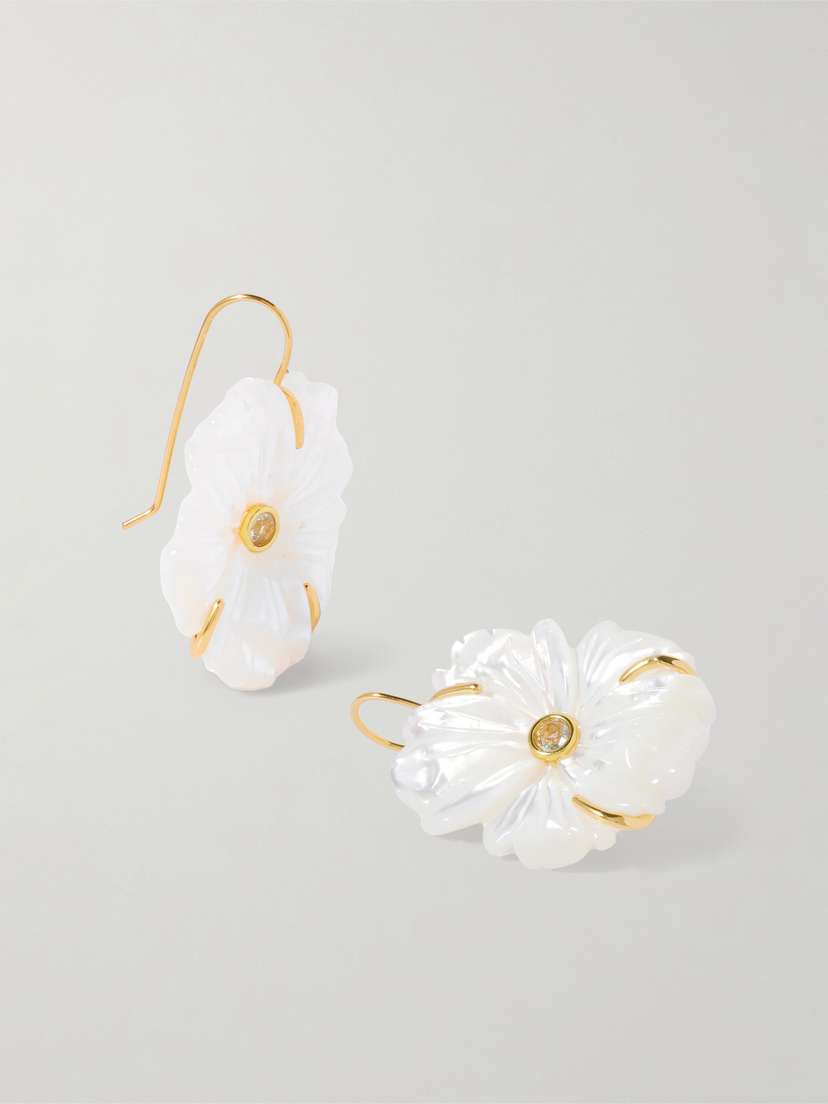 Lizzie Fortunato New Bloom Gold-plated, Mother-of-pearl And Topaz Earrings