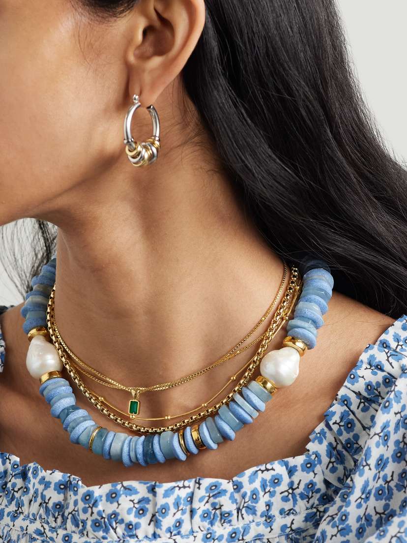 Umi Gold-plated, Aquamarine, Pearl And Glass Necklace | Image | 4
