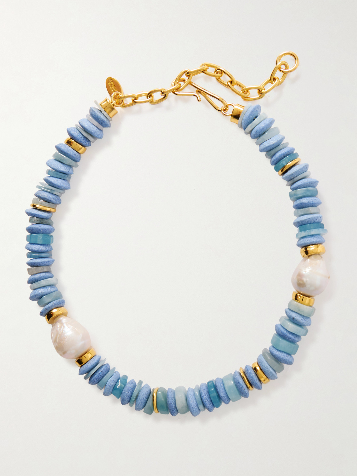 LIZZIE FORTUNATO UMI GOLD-PLATED, AQUAMARINE, PEARL AND GLASS NECKLACE