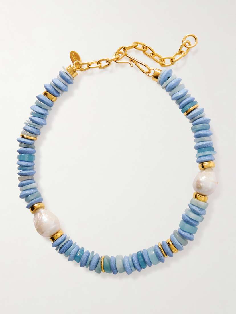 Umi Gold-plated, Aquamarine, Pearl And Glass Necklace | Image | 0
