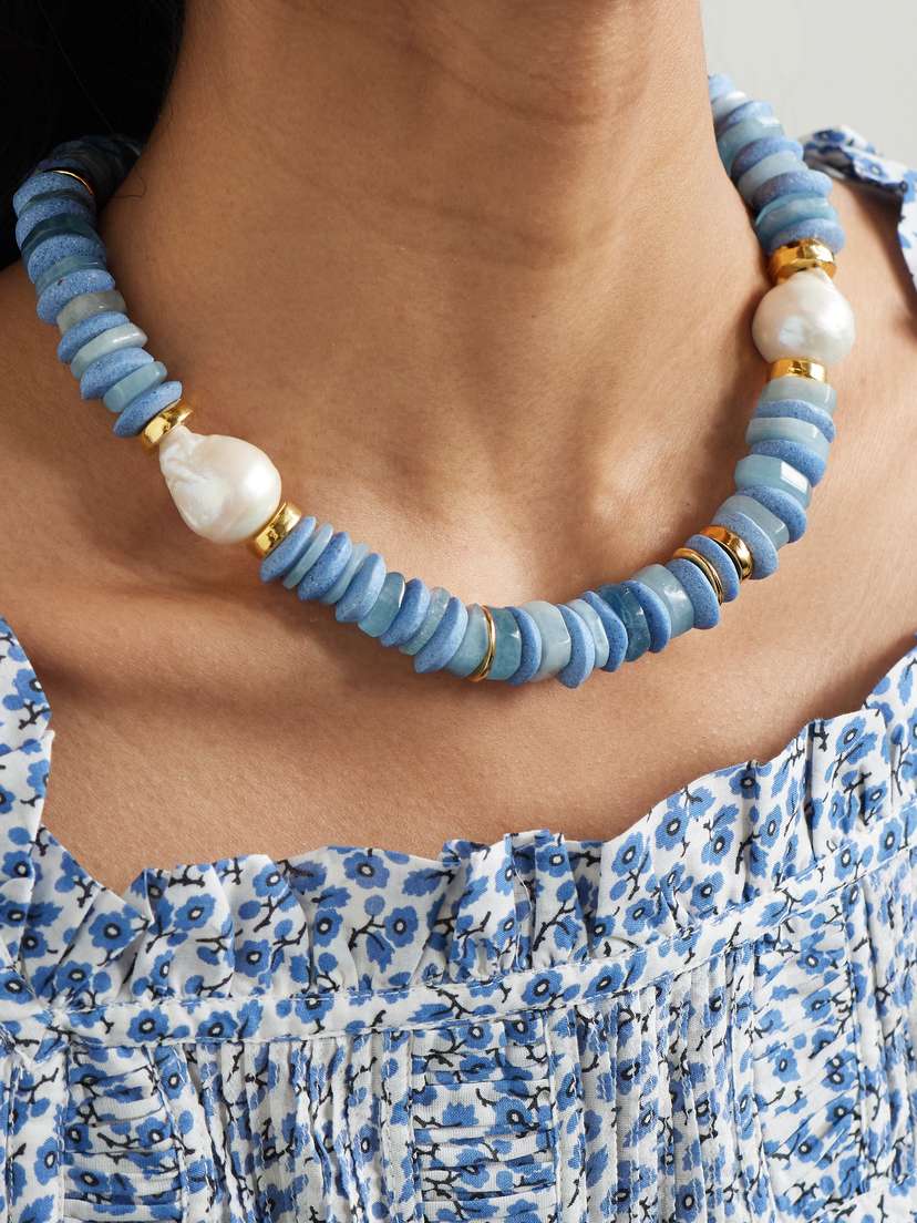 Umi Gold-plated, Aquamarine, Pearl And Glass Necklace | Image | 1