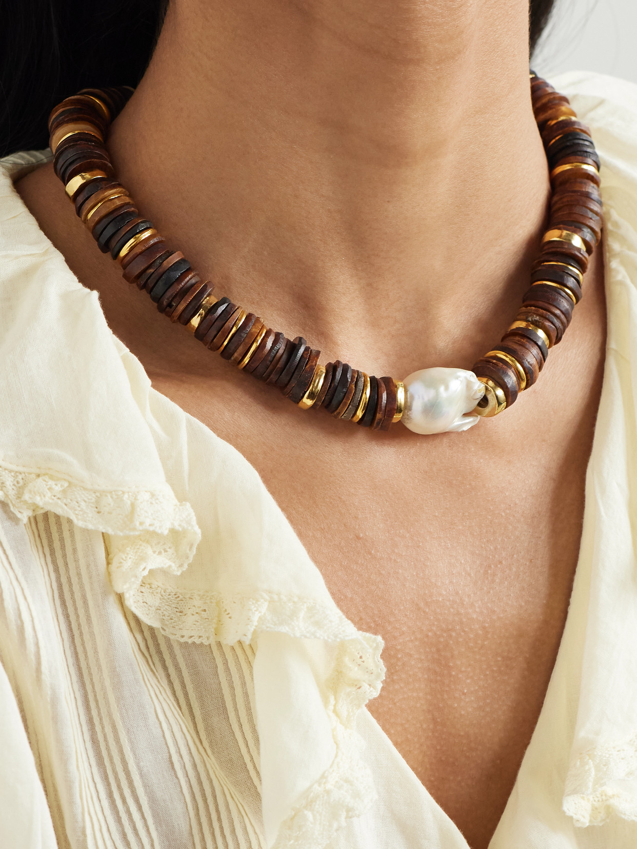 Lizzie Fortunato Bilbao Gold-plated, Bone And Pearl Necklace