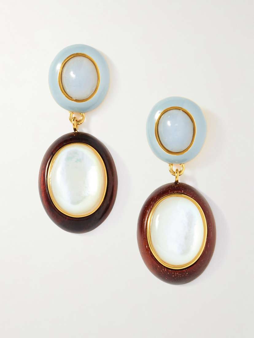 Lizzie Fortunato Papaya Gold-plated, Wood, Enamel, Angelite And Mother-of-pearl Earrings
