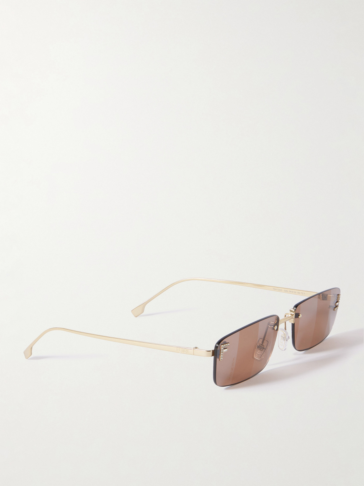 Fendi First Rectangular-frame Crystal-embellished Gold-tone Sunglasses In Pink