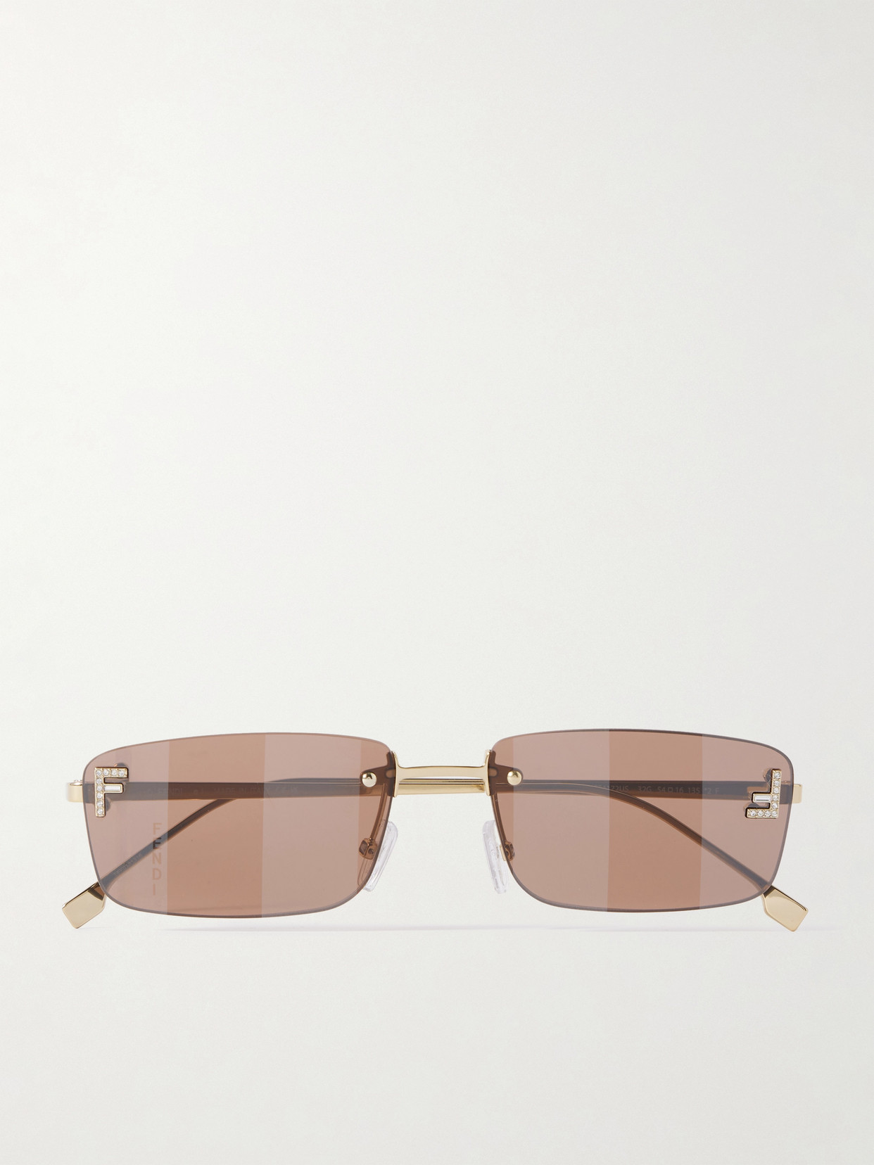 Fendi First Rectangular-frame Crystal-embellished Gold-tone Sunglasses In Pink