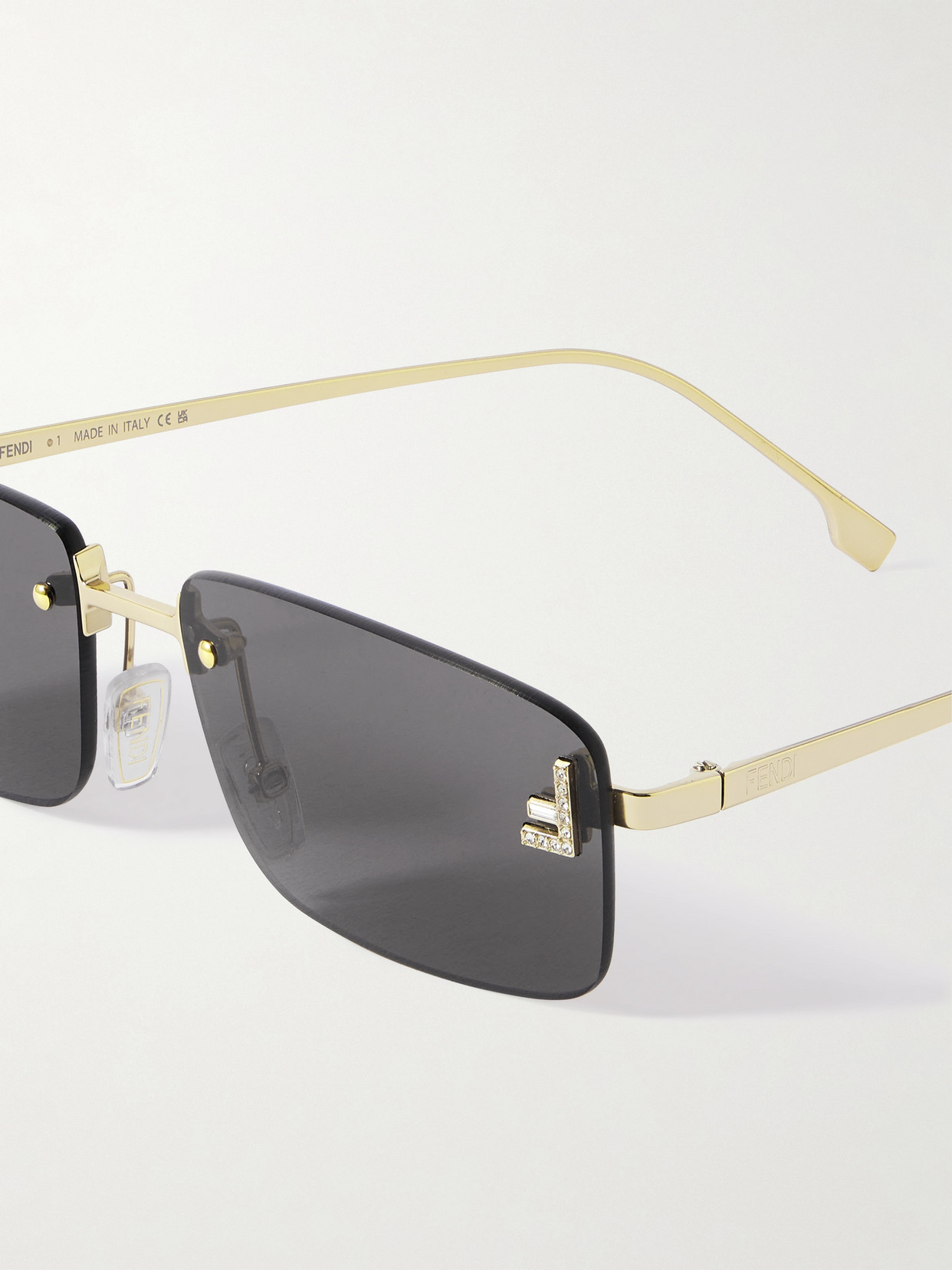 Fendi First Rectangular-frame Crystal-embellished Gold-tone Sunglasses In Silver