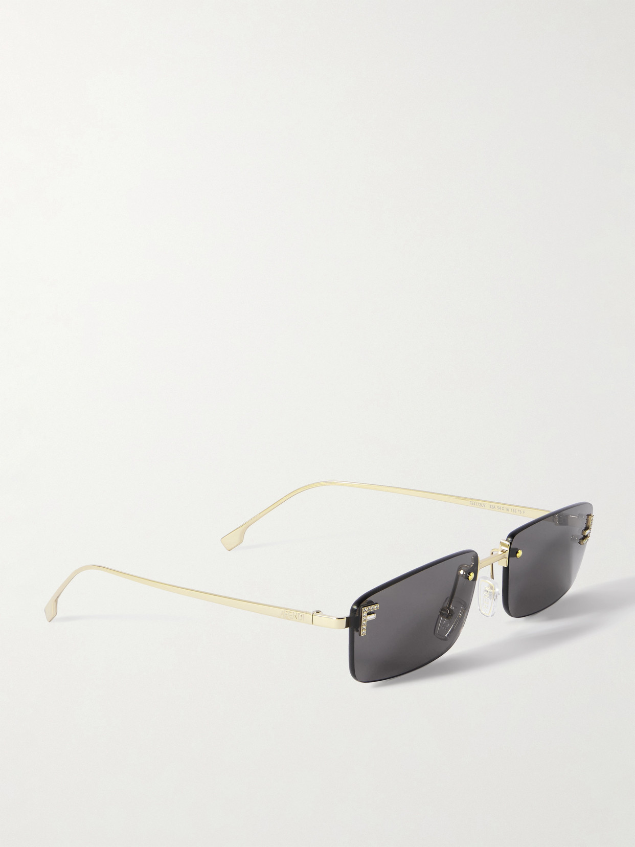 Fendi First Rectangular-frame Crystal-embellished Gold-tone Sunglasses In Silver
