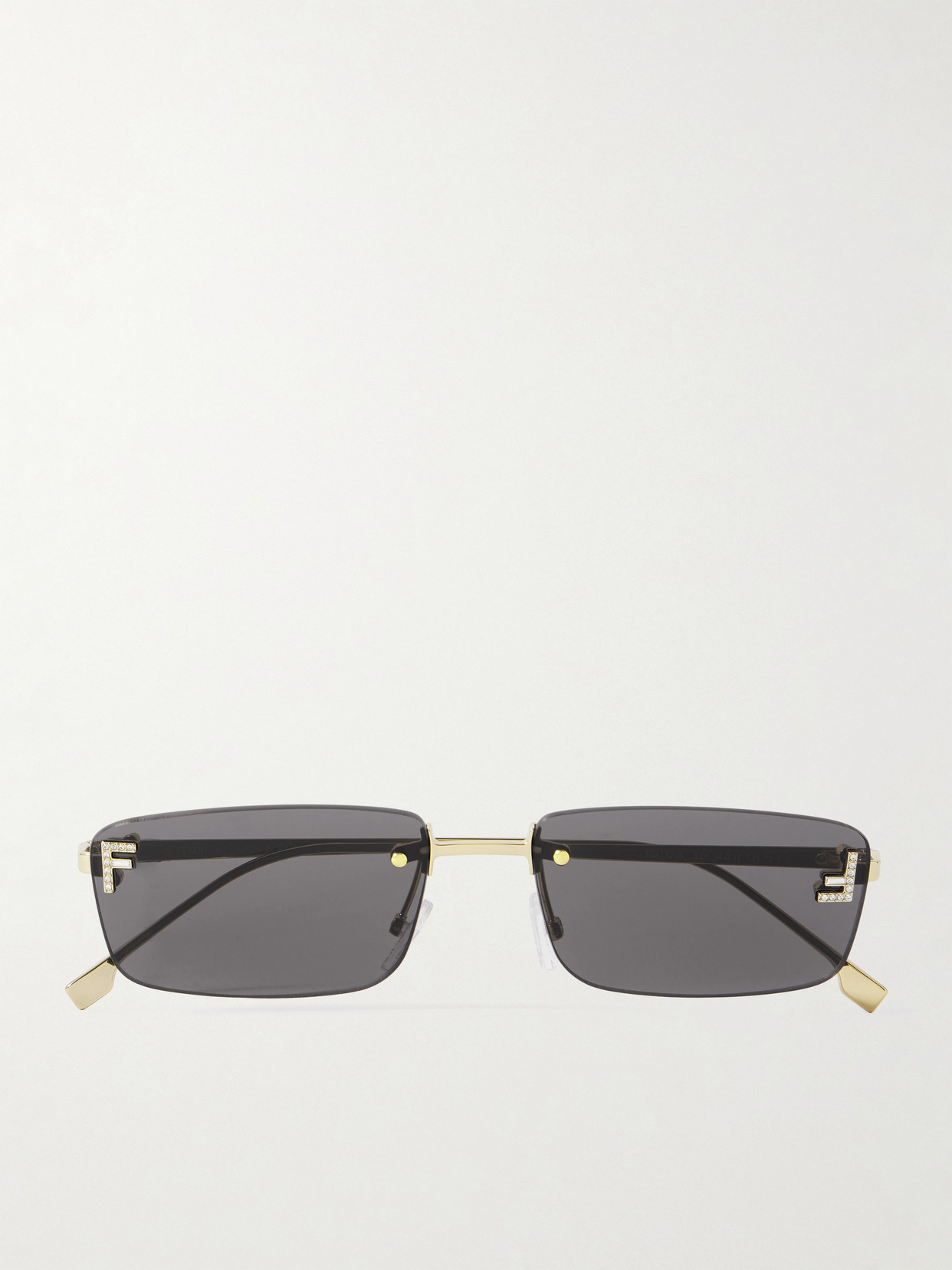 Fendi First Rectangular-frame Crystal-embellished Gold-tone Sunglasses In Silver