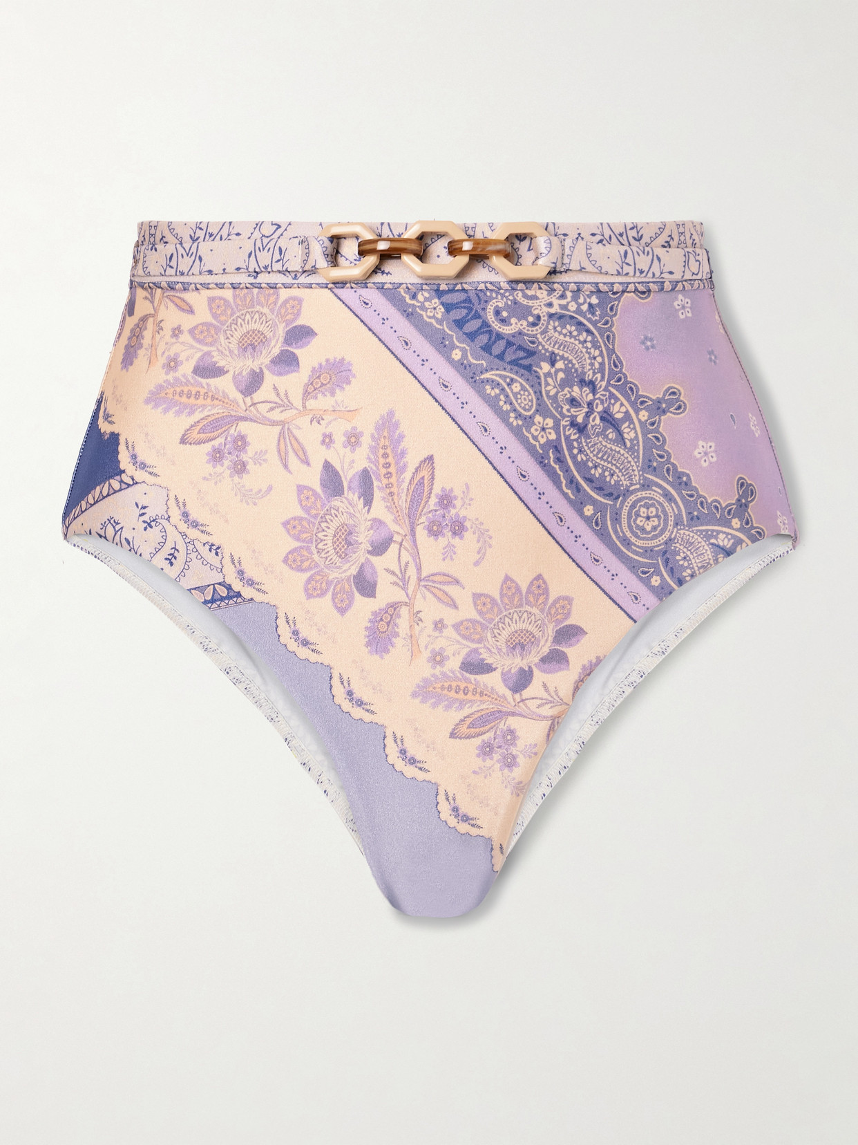Zimmermann Lucky Belted Printed Bikini Briefs In Purple